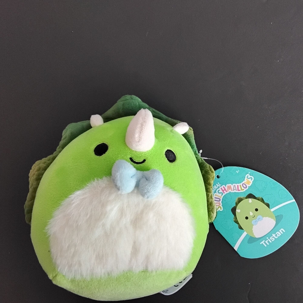 Squishmallows 5" Tristan The Triceratops Wearing Blue Bow-Tie. Brand New.